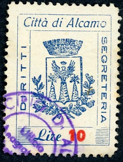Marca da Bollo del Comune di ALCAMO su Carta Bianca di dimensioni 21 x 30 mm