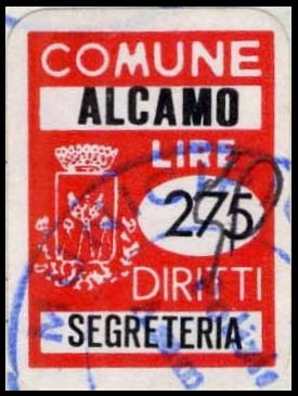 Marca da Bollo del Comune di ALCAMO su Carta Bianca di dimensioni 15 x 20 mm