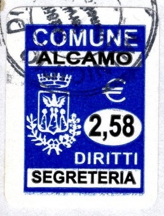 Marca da Bollo del Comune di ALCAMO su Carta Bianca di dimensioni 15 x 20 mm