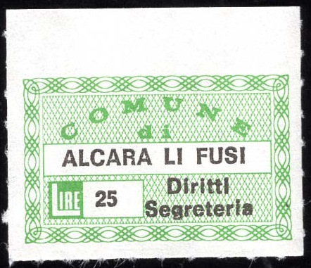 Marca da Bollo del Comune di ALCARA LI FUSI su Carta Bianca di dimensioni 25 x 16 mm