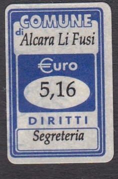 Marca da Bollo del Comune di ALCARA LI FUSI su Carta Bianca di dimensioni 17 x 23 mm
