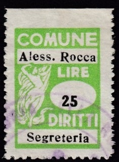 Marca da Bollo del Comune di ALESSANDRIA DELLA ROCCA su Carta Bianca di dimensioni 15 x 21 mm