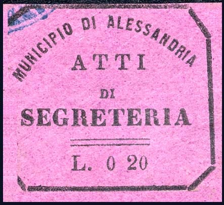 Marca da Bollo del Comune di ALESSANDRIA su Carta Bianca Sottile di dimensioni 29,5 x 25 mm