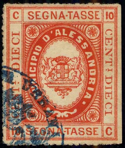Marca da Bollo del Comune di ALESSANDRIA su Carta Bianca Sottile di dimensioni 26 x 32 mm