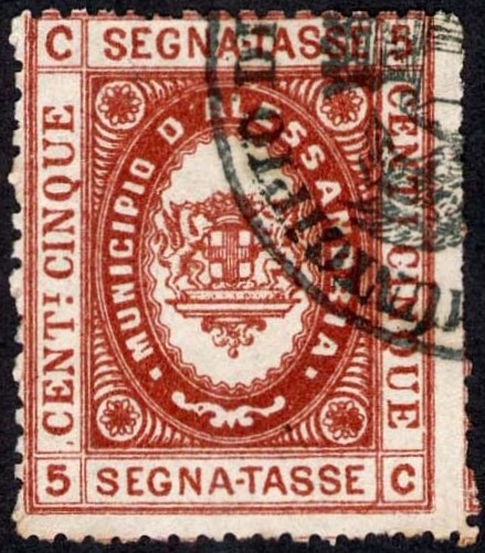 Marca da Bollo del Comune di ALESSANDRIA su Carta Bianca Sottile di dimensioni 23,5 x 29 mm