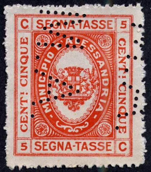 Marca da Bollo del Comune di ALESSANDRIA su Carta Bianca Sottile di dimensioni 25,5 x 31 mm