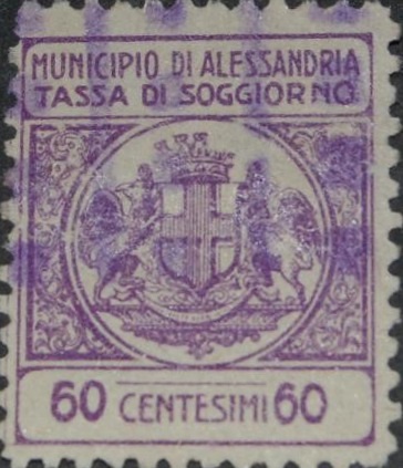 Marca da Bollo del Comune di ALESSANDRIA su Carta Bianca di dimensioni 19 x 22,5 mm