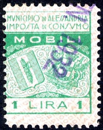 Marca da Bollo del Comune di ALESSANDRIA su Carta Bianca di dimensioni 20 x 28 mm