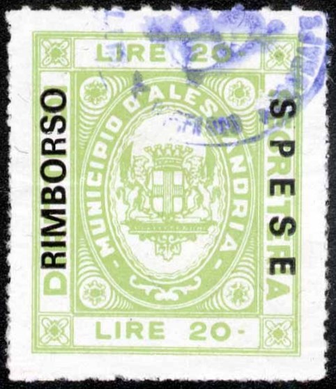 Marca da Bollo del Comune di ALESSANDRIA su Carta Bianca di dimensioni 26,5 x 32 mm