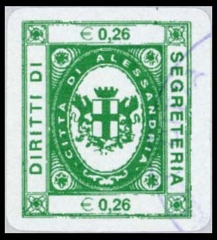 Marca da Bollo del Comune di ALESSANDRIA su Carta Bianca di dimensioni 17 x 20 mm