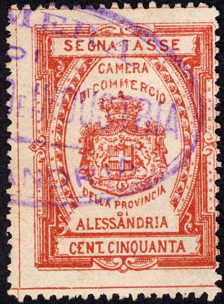 Marca da Bollo del Comune di ALESSANDRIA su Carta Bianca Sottile di dimensioni 25,5 X 34 mm