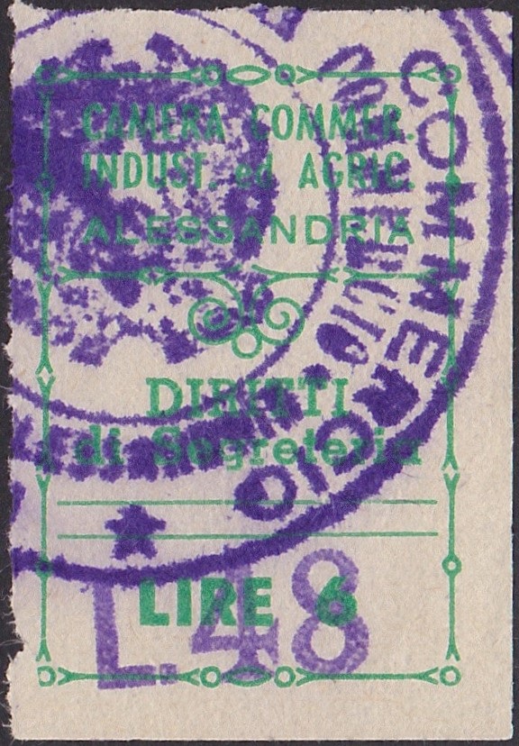 Marca da Bollo del Comune di ALESSANDRIA su Carta Bianca Sottile di dimensioni 19,5 x 28 mm