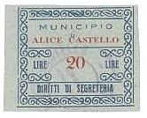 Marca da Bollo del Comune di ALICE CASTELLO su Carta Blu di dimensioni 32,5 x 28 mm