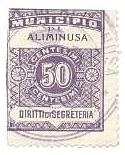 Marca da Bollo del Comune di ALIMINUSA su Carta Bianca Sottile di dimensioni 24 x 30,5 mm
