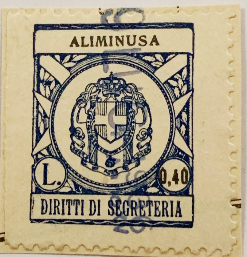 Marca da Bollo del Comune di ALIMINUSA su Carta Bianca Sottile di dimensioni 21 x 29 mm