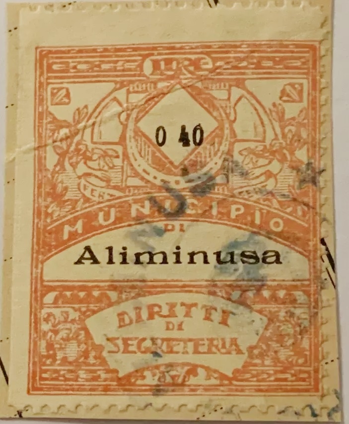 Marca da Bollo del Comune di ALIMINUSA su Carta Bianca Sottile di dimensioni 22,5 X 33 mm