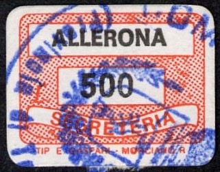 Marca da Bollo del Comune di ALLERONA su Carta Bianca Sottile di dimensioni 18,5 x 14 mm