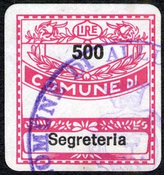 Marca da Bollo del Comune di ALLUMIERE su Carta Bianca di dimensioni 19 x 21 mm