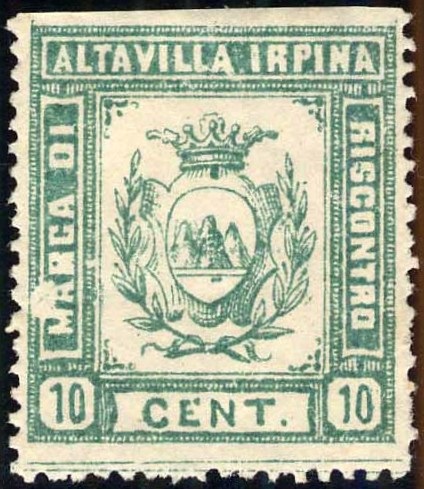 Marca da Bollo del Comune di ALTAVILLA IRPINA su Carta Bianca Sottile di dimensioni 25,5 x 29 mm