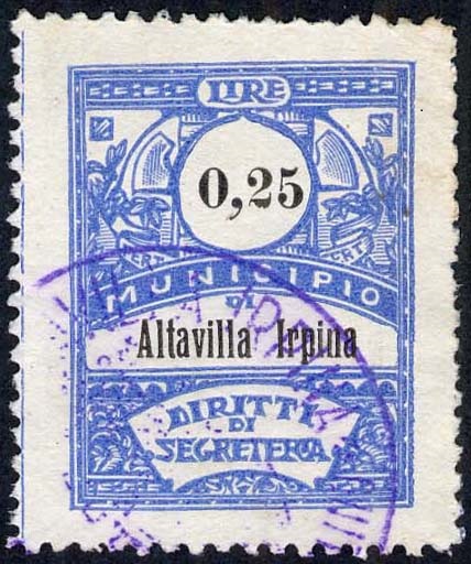 Marca da Bollo del Comune di ALTAVILLA IRPINA su Carta Bianca di dimensioni 21,5 x 28 mm