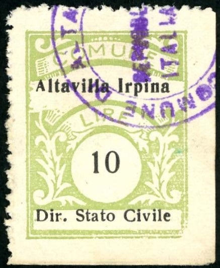Marca da Bollo del Comune di ALTAVILLA IRPINA su Carta Bianca Sottile di dimensioni 22,5 x 29 mm