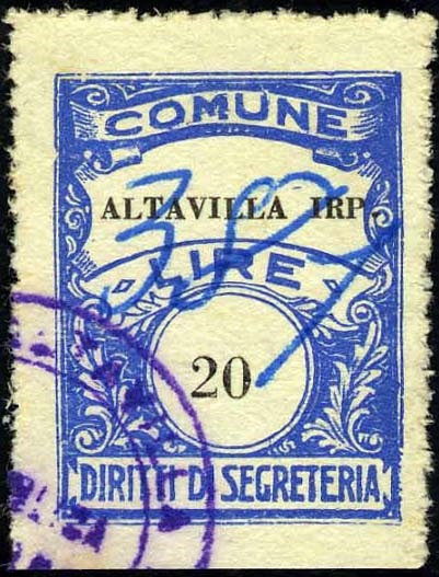 Marca da Bollo del Comune di ALTAVILLA IRPINA su Carta Bianca Sottile di dimensioni 22,5 x 29 mm