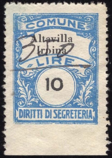 Marca da Bollo del Comune di ALTAVILLA IRPINA su Carta Bianca Sottile di dimensioni 22,5 x 29 mm