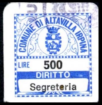 Marca da Bollo del Comune di ALTAVILLA IRPINA su Carta Bianca di dimensioni 18 x 20 mm