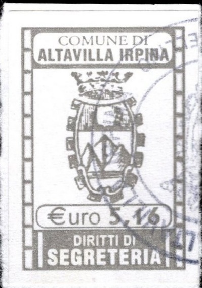 Marca da Bollo del Comune di ALTAVILLA IRPINA su Carta Bianca di dimensioni 16 x 26 mm