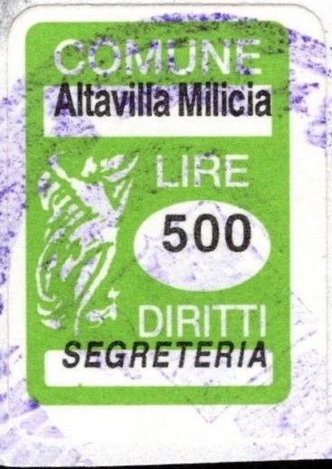 Marca da Bollo del Comune di ALTAVILLA MILICIA su Carta Bianca di dimensioni 14 x 20,5 mm