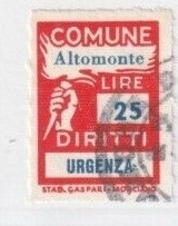 Marca da Bollo del Comune di ALTOMONTE su Carta Bianca di dimensioni 18 x 27 mm