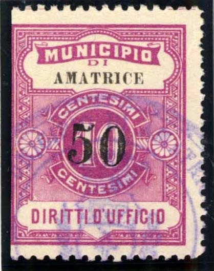 Marca da Bollo del Comune di AMATRICE su Carta Bianca Sottile di dimensioni 23,5 X 30,5 mm