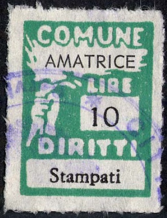 Marca da Bollo del Comune di AMATRICE su Carta Bianca di dimensioni 18,5 x 25 mm