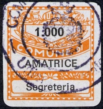 Marca da Bollo del Comune di AMATRICE su Carta Bianca di dimensioni 19 x 21 mm