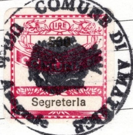 Marca da Bollo del Comune di AMATRICE su Carta Bianca di dimensioni 19 x 21 mm