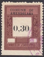 Marca da Bollo del Comune di AMENDOLARA su Carta Bianca di dimensioni 23,5 x 30 mm