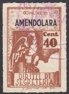 Marca da Bollo del Comune di AMENDOLARA su Carta Bianca Sottile di dimensioni 21 x 31,5 mm