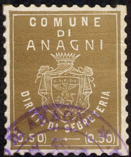 Marca da Bollo del Comune di ANAGNI su Carta Bianca di dimensioni 26.5 mm