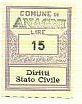 Marca da Bollo del Comune di ANAGNI su Carta Bianca di dimensioni 22 x 28,5 mm