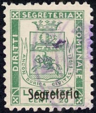 Marca da Bollo del Comune di ANCONA su Carta Bianca Sottile di dimensioni 17 x 22 mm