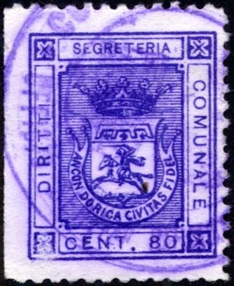 Marca da Bollo del Comune di ANCONA su Carta Bianca di dimensioni 20 x 24 mm