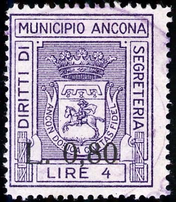 Marca da Bollo del Comune di ANCONA su Carta Bianca di dimensioni 20 x 24 mm