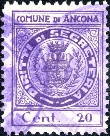 Marca da Bollo del Comune di ANCONA su Carta Bianca di dimensioni 22 x 28 mm