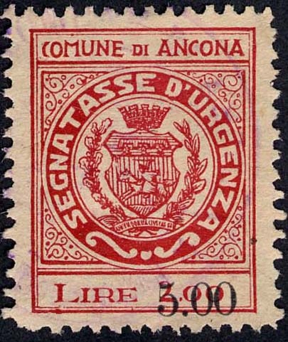 Marca da Bollo del Comune di ANCONA su Carta Bianca di dimensioni 22 x 28 mm