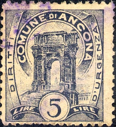 Marca da Bollo del Comune di ANCONA su Carta Bianca di dimensioni 22 x 26 mm