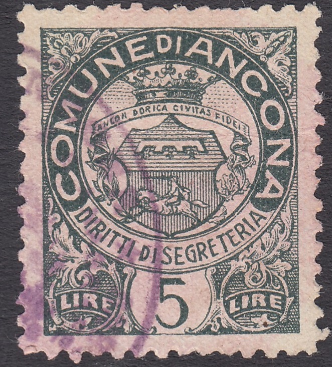 Marca da Bollo del Comune di ANCONA su Carta Bianca Sottile di dimensioni 21 x 26 mm