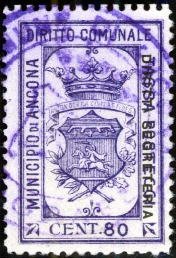 Marca da Bollo del Comune di ANCONA su Carta Bianca di dimensioni 20 x 31 mm