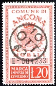 Marca da Bollo del Comune di ANCONA su Carta Bianca di dimensioni 24 x 42 mm