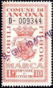 Marca da Bollo del Comune di ANCONA su Carta Bianca di dimensioni 24 x 42 mm