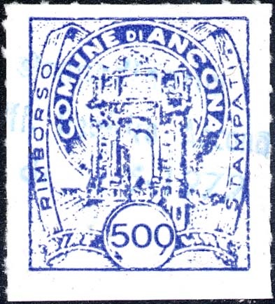 Marca da Bollo del Comune di ANCONA su Carta Bianca di dimensioni 22 x 25 mm